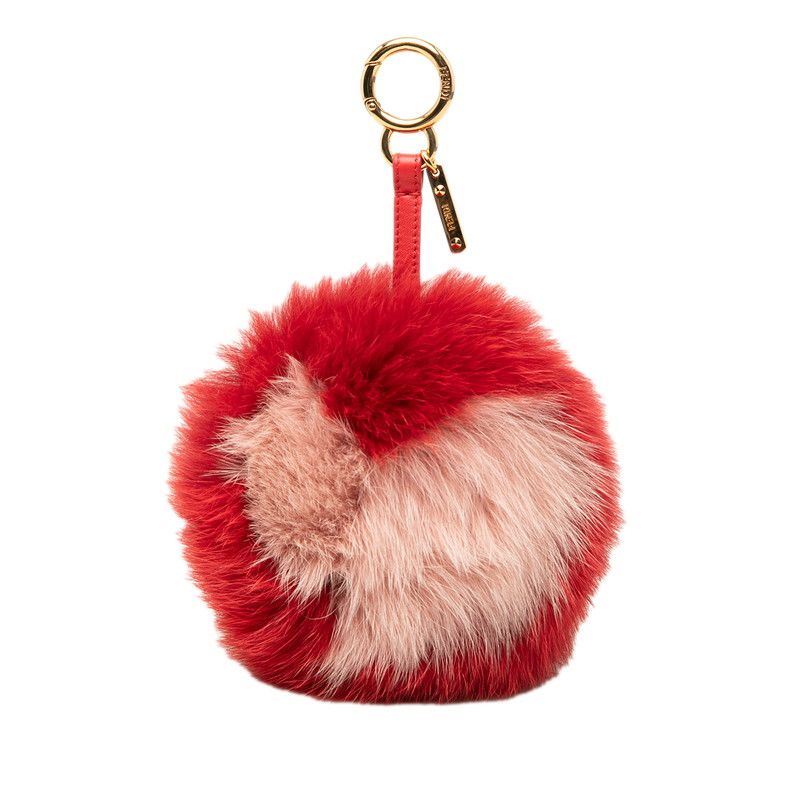 フェンディ ポンポン ハートファー キーホルダー チャーム レッド ファー レディース FENDI【1-0283484】