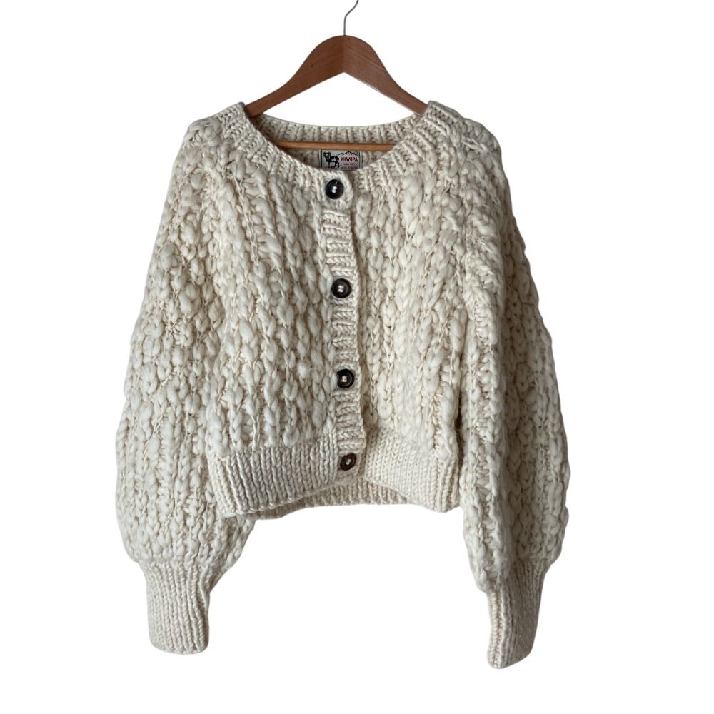 美品 URBAN RESEARCH DOORS アーバンリサーチドアーズ KHWOPA HAND KNIT スラブカーディガン ホワイト レディース 古着 中古 USED