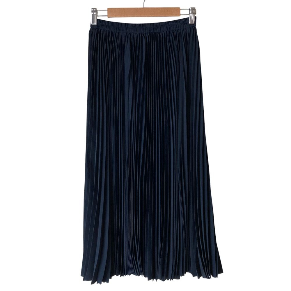 美品 24SS Theory luxe セオリーリュクス REFINED PLEATS PILIL ロングスカート 36 ネイビー レディース 古着 中古 USED