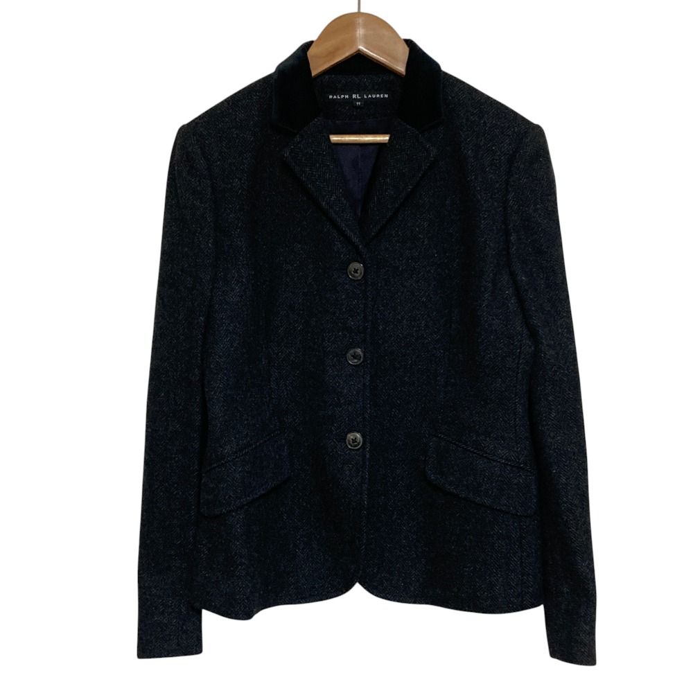 美品 RALPH LAUREN ラルフローレン ヘリンボーン ツイード テーラードジャケット サイズ11 グレー レディース 古着 中古 USED