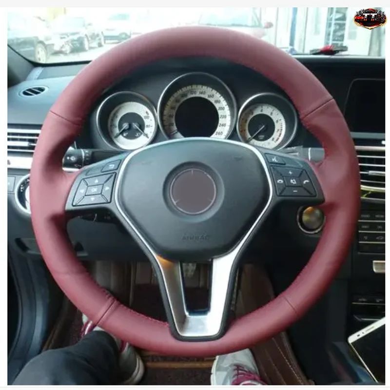 メルセデスベンツ Aクラス 2013-2015、Bクラス 2011-2014、CLAクラス B180 2012 用、カラーレザー編み込みのカーステアリングホイールカバ