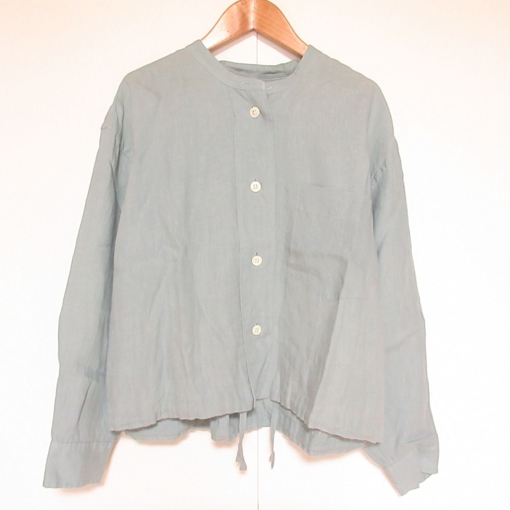 美品 25SS MARGARET HOWELL マーガレットハウエル SHIRTING LINEN ブラウス サイズ2 ライトブルー レディース 古着 中古 USED
