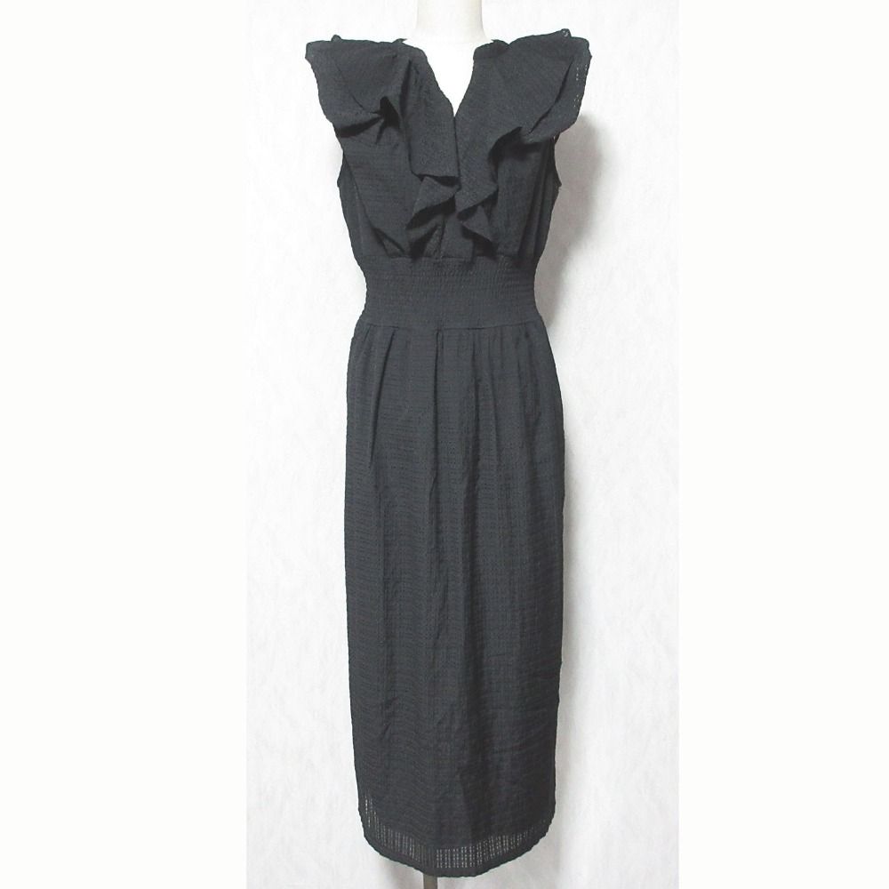 美品 25AW CELFORD セルフォード フリルシャーリングタイトワンピース CWFO254084 サイズ36 ブラック レディース 古着 中古 USED