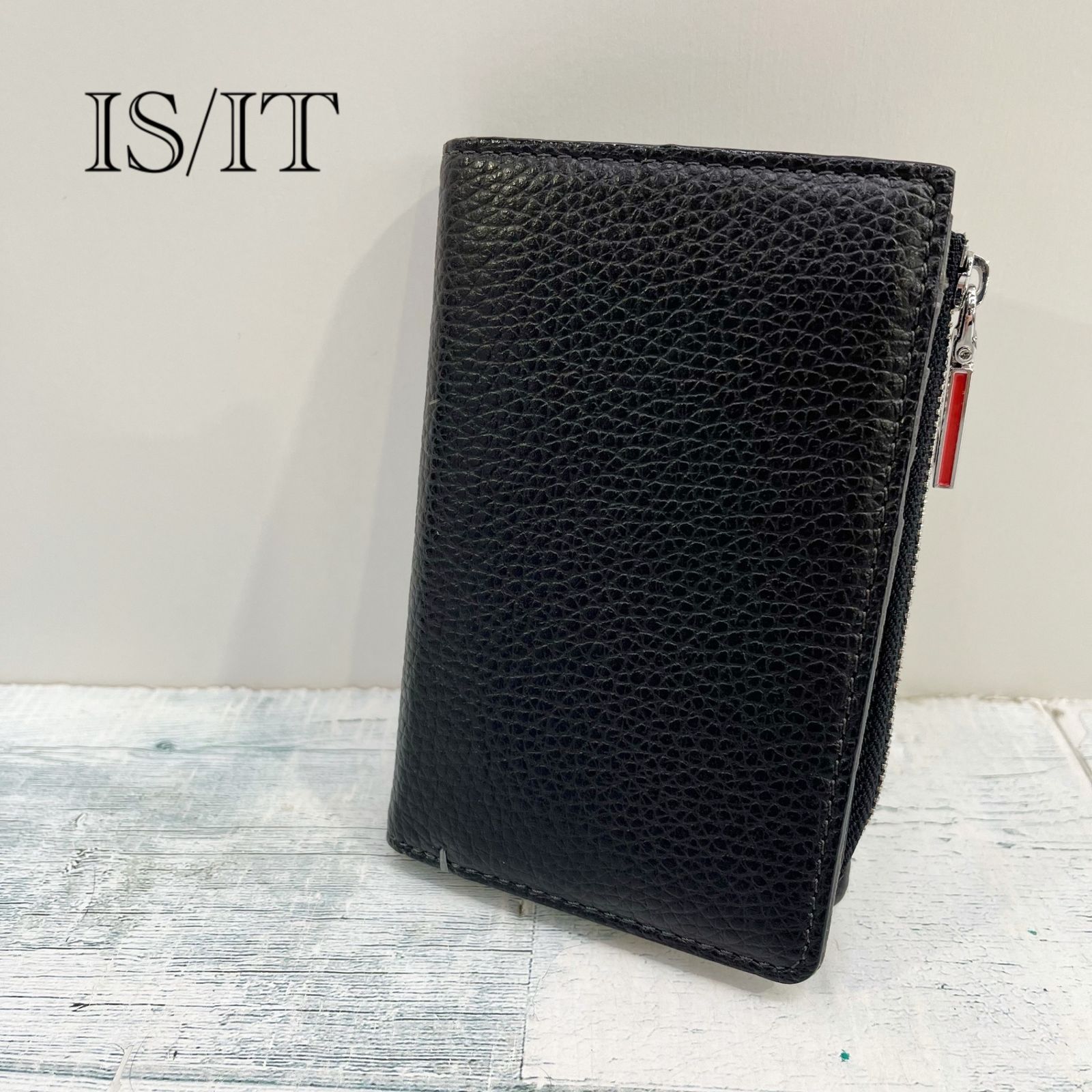 IS/IT イズイット レザー ウォレット 二つ折り 財布 947605 コクーン ブラック 黒 ミドルウォレット 取り外し式 無地 カジュアル _208