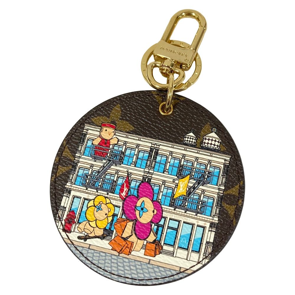 美品 LOUIS VUITTON ルイヴィトン ポルトクレイリュストレ クリスマスニューヨークシティ キーホルダー M00873 ブラウン マルチカラー レディース 古着 中古 USED