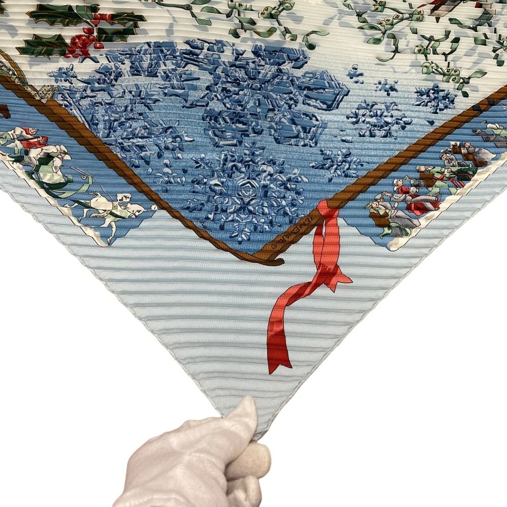 美品 HERMES エルメス プリーツ カレ90 Neige d'Antan 去年の雪