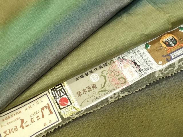 平和屋着物●歌舞伎界の人間国宝 片岡仁左衛門本場大島紬　草木泥染　100亀甲　世界の夢　原絹織物謹製　証紙付き　正絹　逸品　CABG4722gh