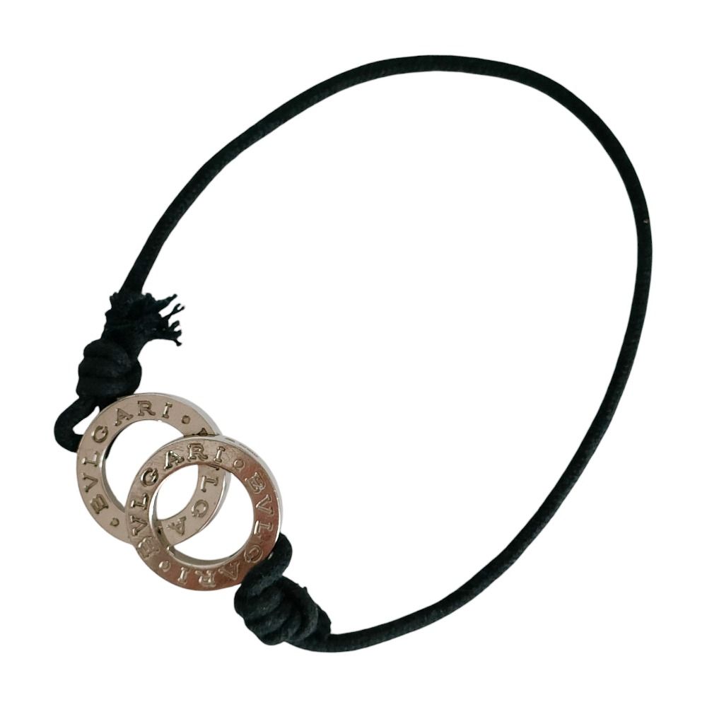 良品 BVLGARI ブルガリ 925 ダブルロゴ ダブルサークル コードブレスレット シルバー ブラック レディース 古着 中古 USED
