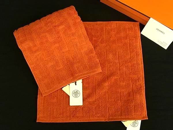 エルメス　ハンドタオル　オレンジ色 □新品□未使用□ HERMES エルメス ステアーズ コットン100% フェイス