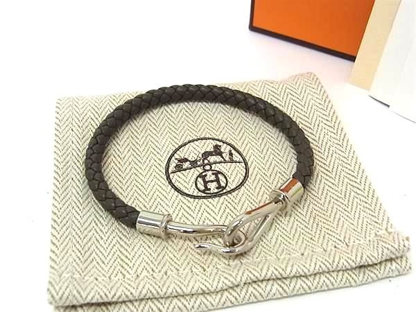 定額 ■新品■未使用■ HERMES エルメス ジャンボH レザー 編み込み シルバー金具 ブレスレット アクセサリー グレー系 FZ4782 27,465円