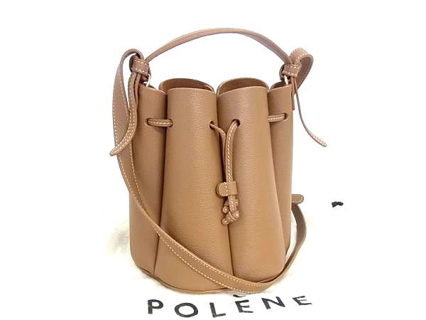 定額 ■極美品■ POLENE ポレーヌ カヌレバッグ レザー ワンハンドル 2WAY ハンドバッグ ショルダー 斜め掛けかばん ブラウン系 FY3840