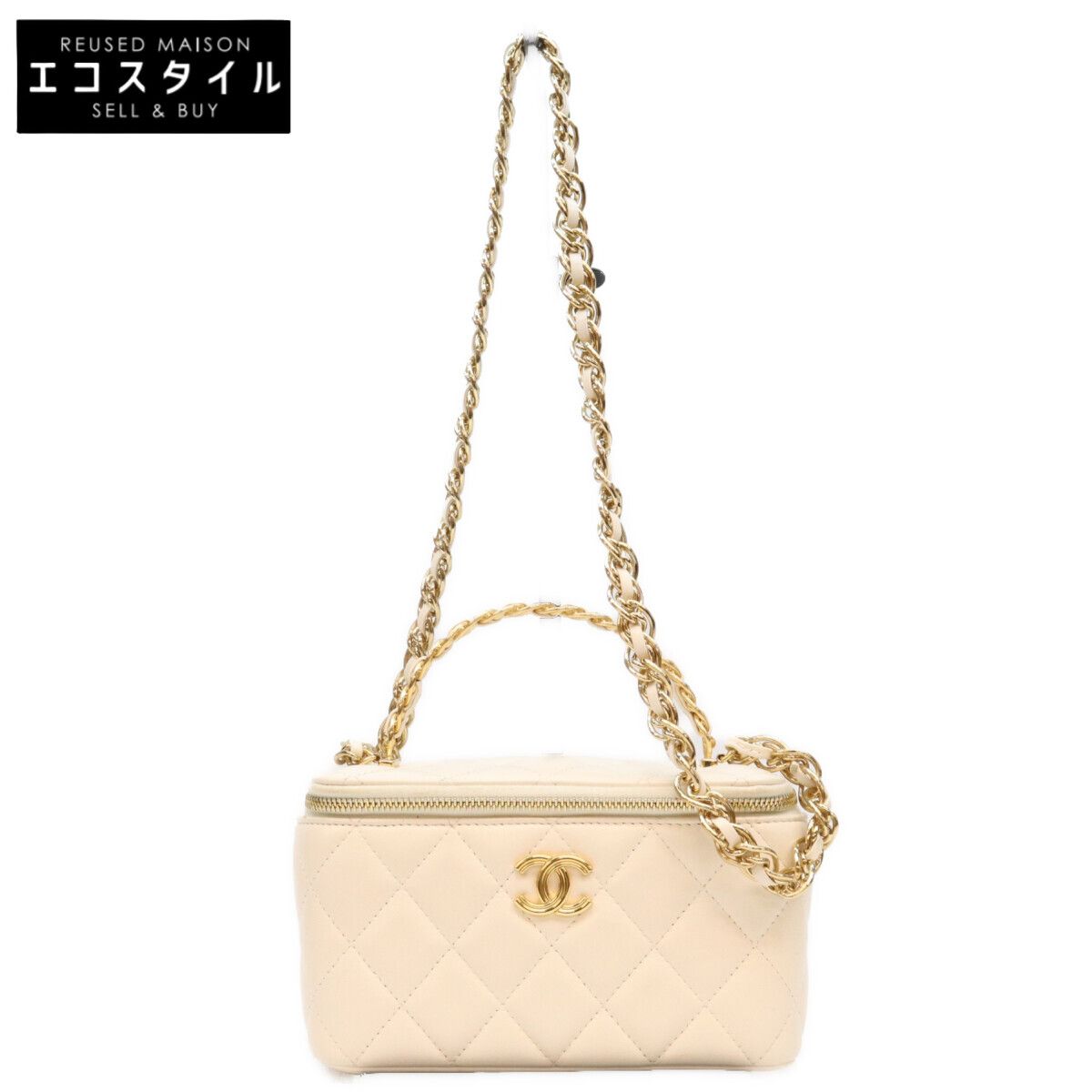 CHANEL シャネル AP3315 白 ラム チェーントップハンドル G金具 バニティ ショルダーバッグ 227,205円