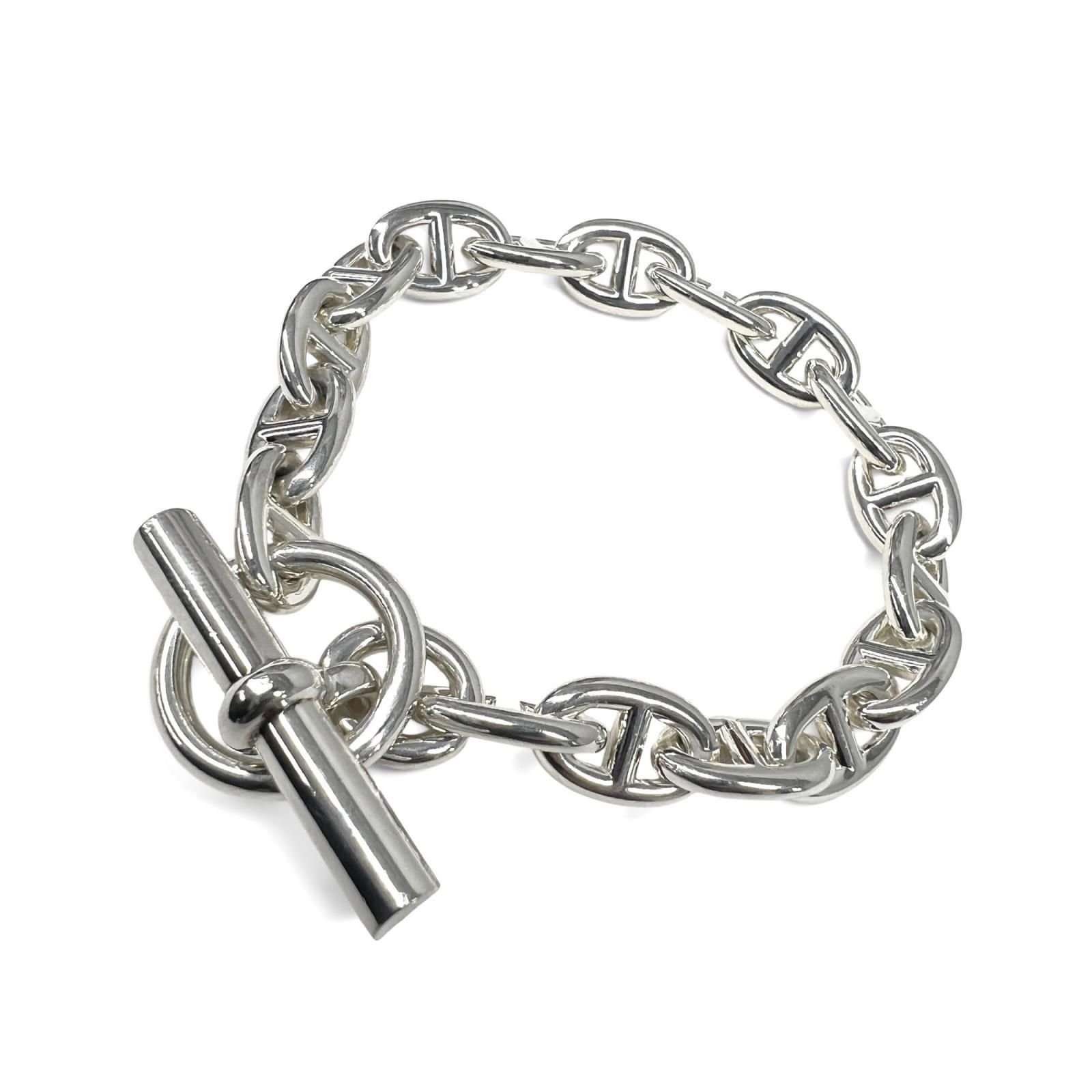 HERMES 美品 エルメス シェーヌダンクルPM 17コマ 箱付属 AG925 シルバー アクセサリー ブレスレット バングル ABランク 中古 鑑定済 エルメスアクセ