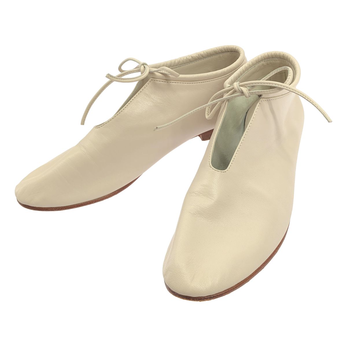 MARTINIANO マルティニアーノ BOOTIE レザーフラットリボンブーツ ベージュ 38 16,243円