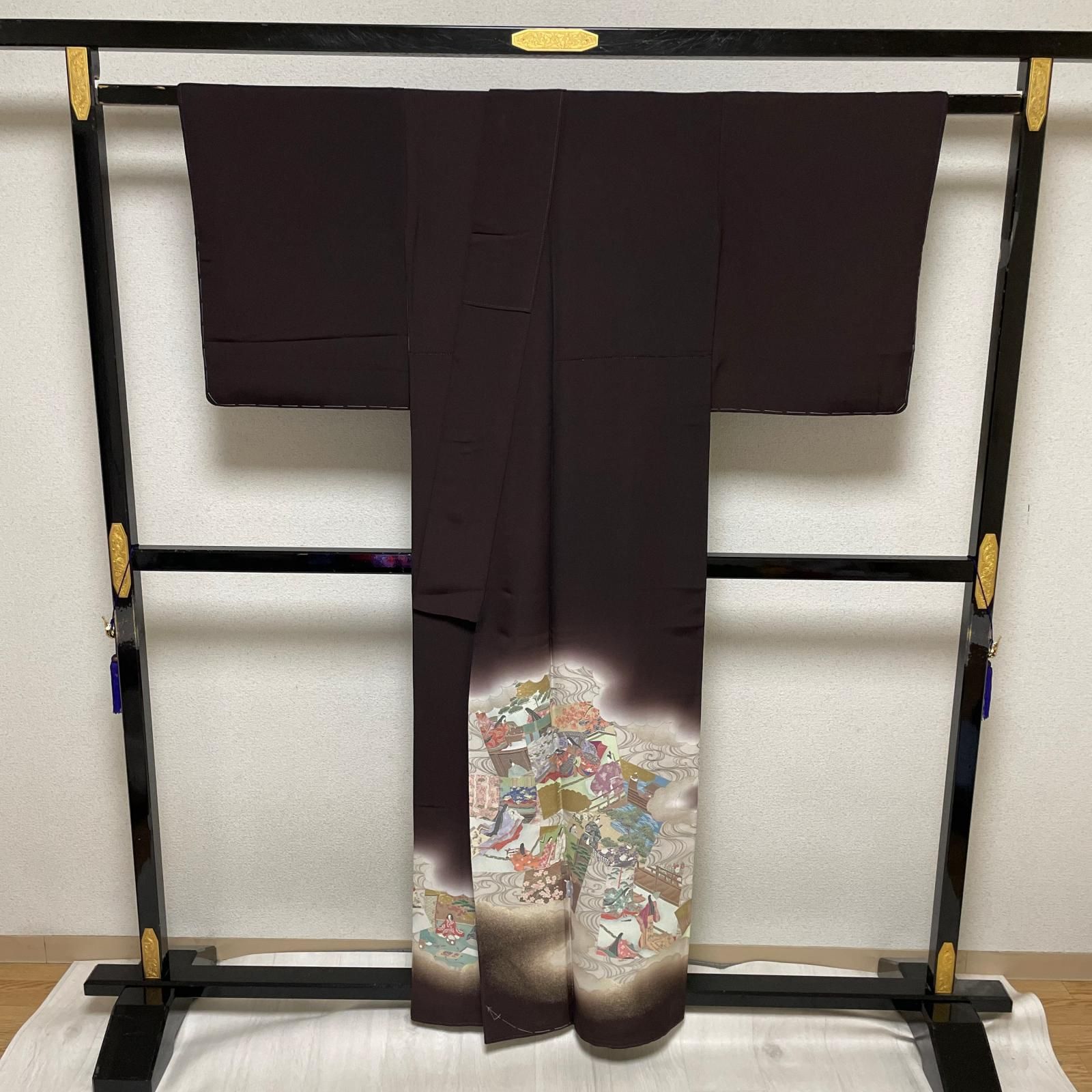 黒留袖 宮中風景 十二単 美しい織出し 着物 正絹 五つ紋 X-6512 - メルカリ