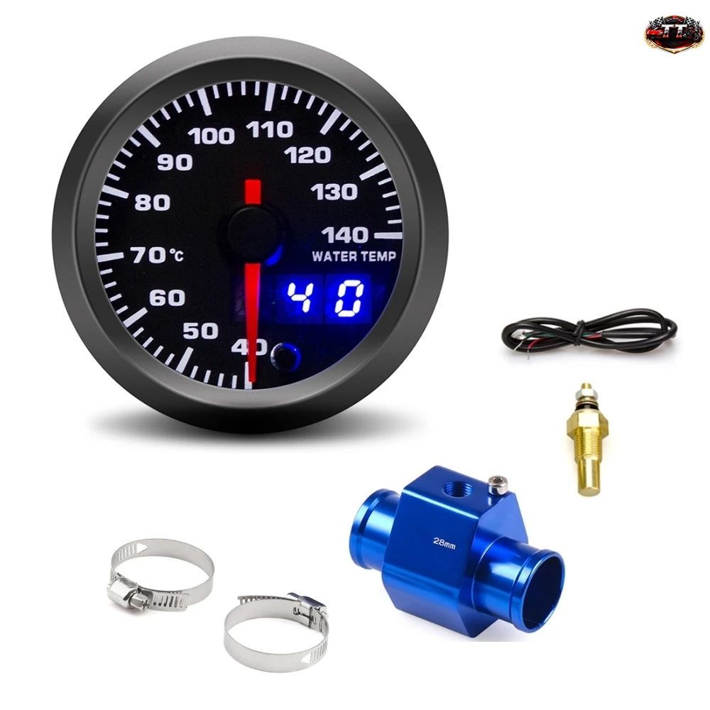 52mm 車用水温計 40～140℃ 7色バックライト 水温センサー付き 水温ジョイントパイプセンサーアダプター 1/8 NPT