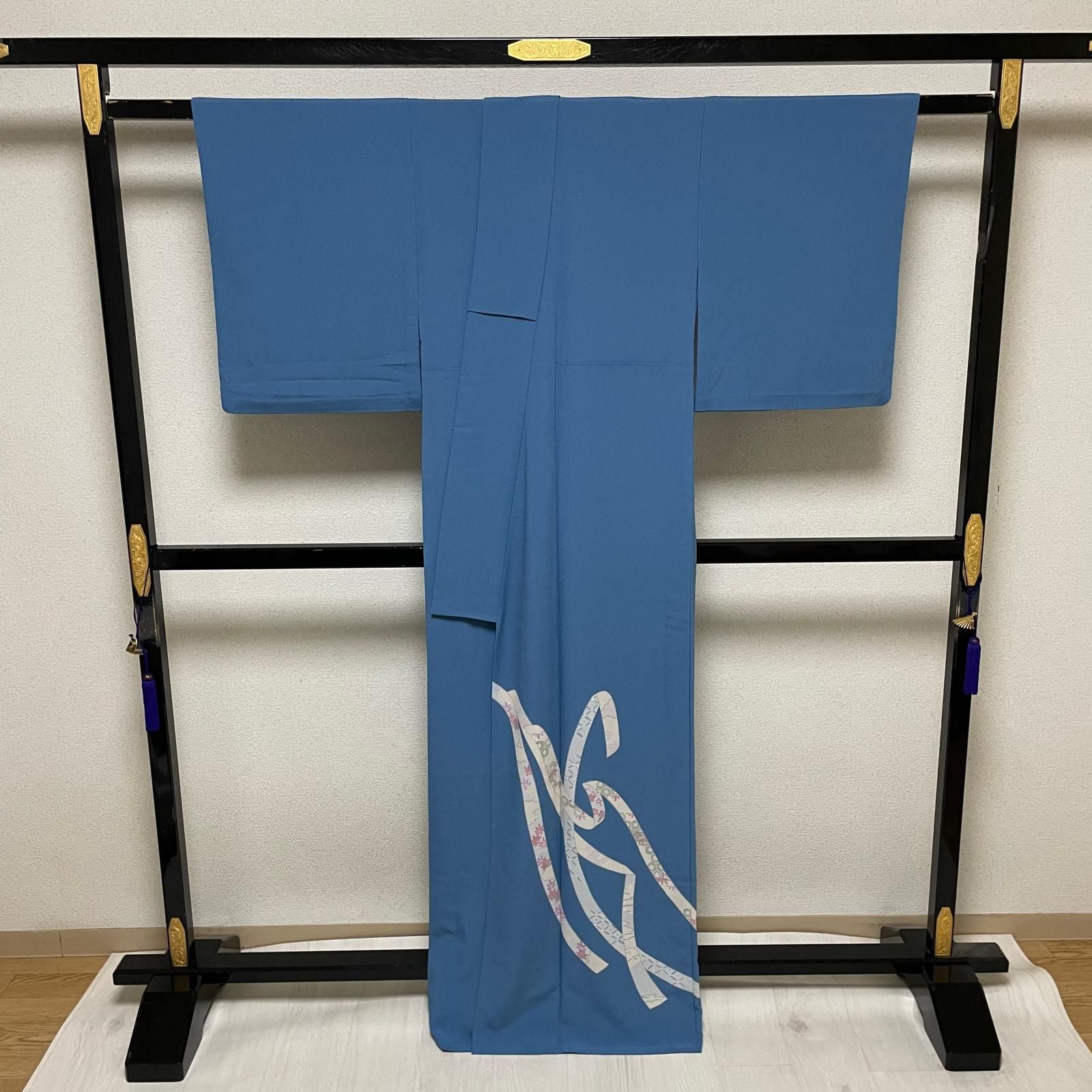 V*i様 メルカリ市限定【新品未使用希少単衣正絹】墨流し染め小紋 付下げ ちりめん 単衣仕立て 熨斗の上品な染め 着物 正絹 一つ紋X-7108