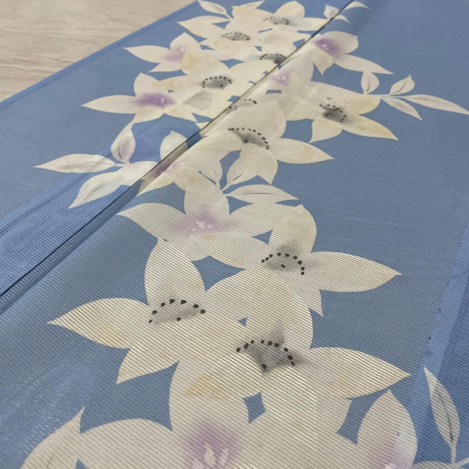 名古屋帯 絽織 付下げ 上品な花模様 着物 化繊 X-7112