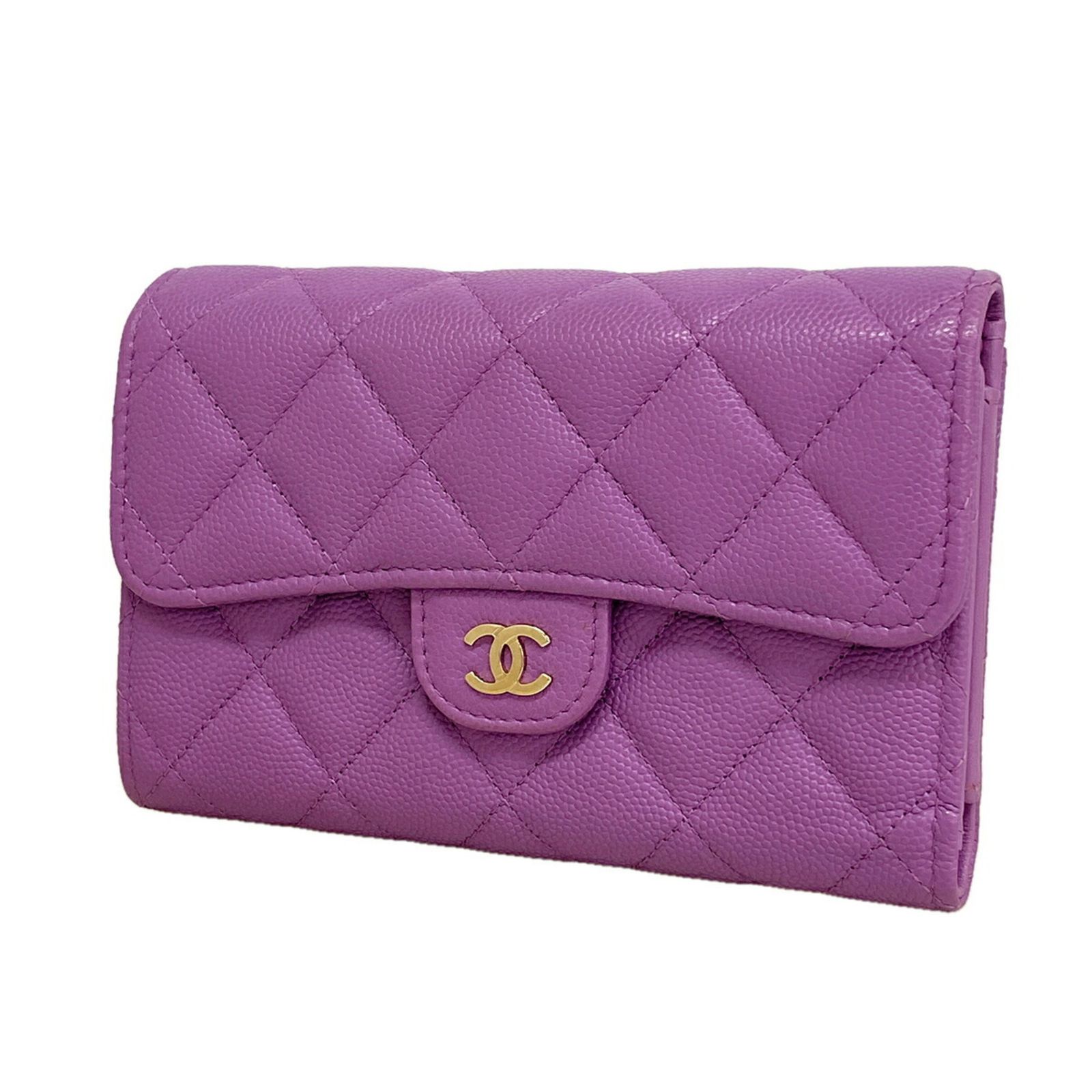 シャネル(Chanel) シャネル 三つ折り財布 マトラッセ キャビアスキン パープル レディース OP012274