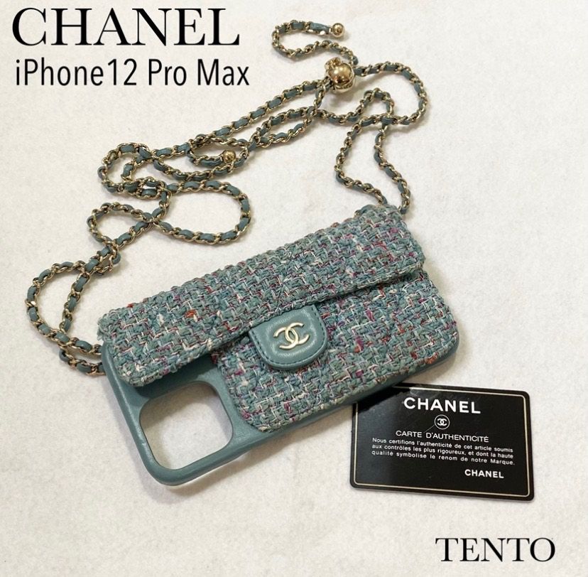 CHANEL シャネル iPhone12 Pro Max ケース チェーンショルダー ツイード ココマーク ブルー 35,620円