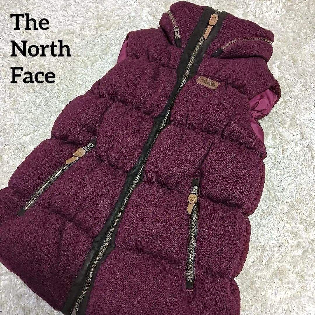 THE NORTH FACE　ノースフェイス　韓国限定ホワイトレーベル　ダウンベスト　レディースMLサイズ　フード収納式　パープル　紫　90　古着　25-1113-64