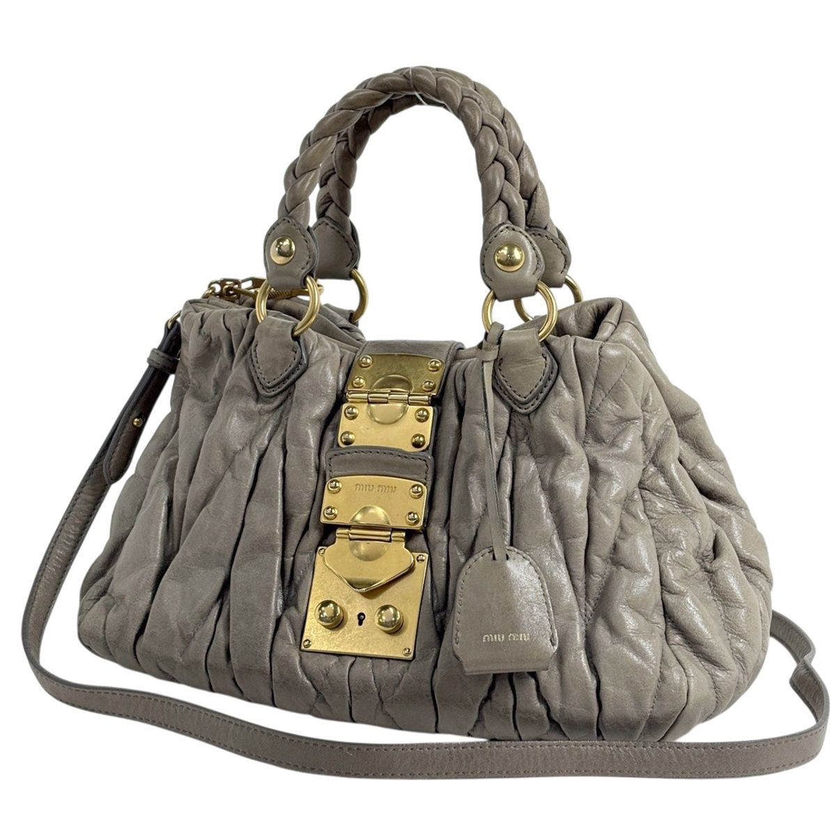 ミュウ ミュウ Miu Miu マテラッセ ハンドバッグ 2WAY レザー グレージュ レディース 【中古】 47,880円