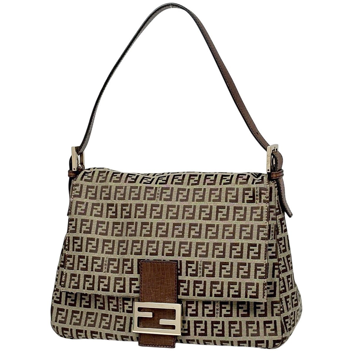 フェンディ FENDI ズッキーノ柄 ショルダーバッグ マンマバゲット キャンバス ブラウン 8BR001 レディース 【中古】