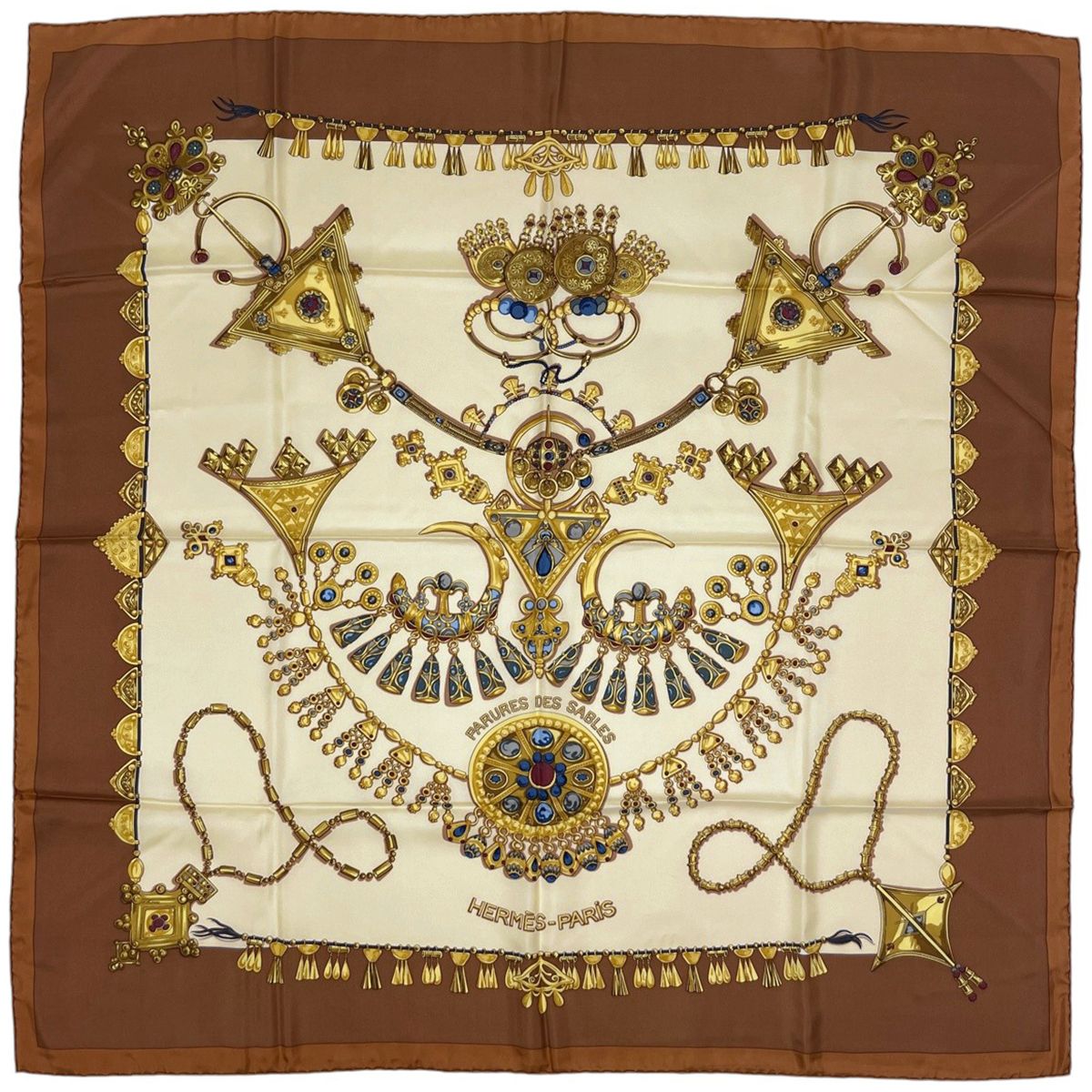 エルメス HERMES カレ90 PARURES DES SABLES スカーフ 砂漠のアクセサリー シルク ブラウン マルチカラー レディース 【中古】 25,776円