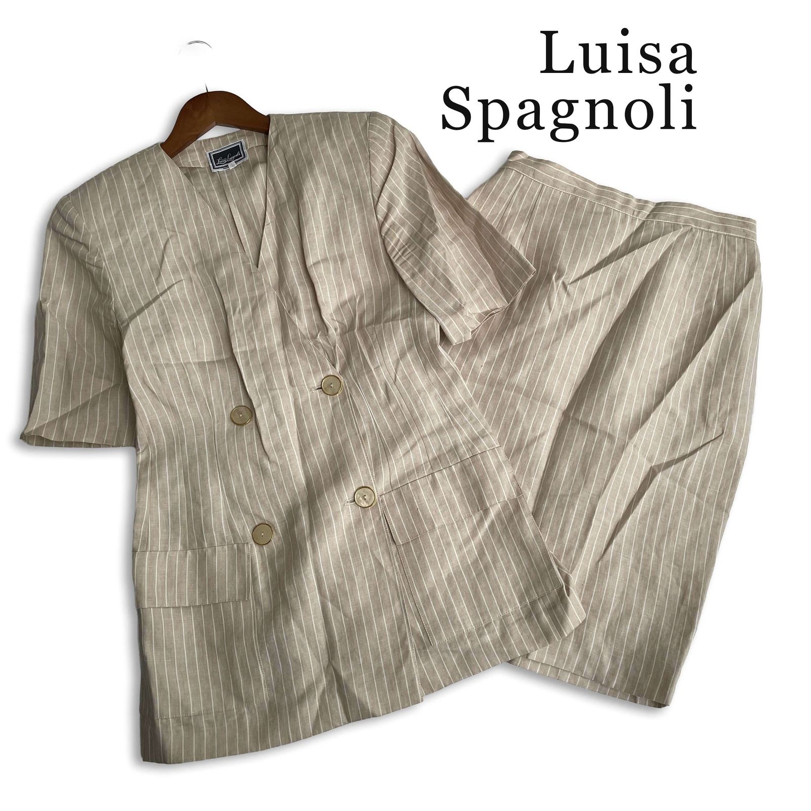 Luisa Spagnoli ルイザ・スパニョーリ 春夏★ リネン ダブル スーツ セットアップ イタリア製 Sz.42 レディース 8,494円