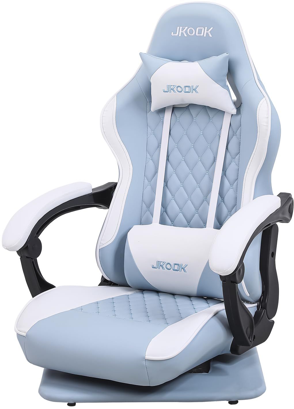 ゲーム用チェア リクライニング 振動機能 回転座面 通気性 ハイバック ヘッドレスト ゲーミング座椅子 ランバーサポート ひじ掛け付き 座椅子 PUレザー ゲーミングチェア パソコンチェア JK07 JKOOK (水色)