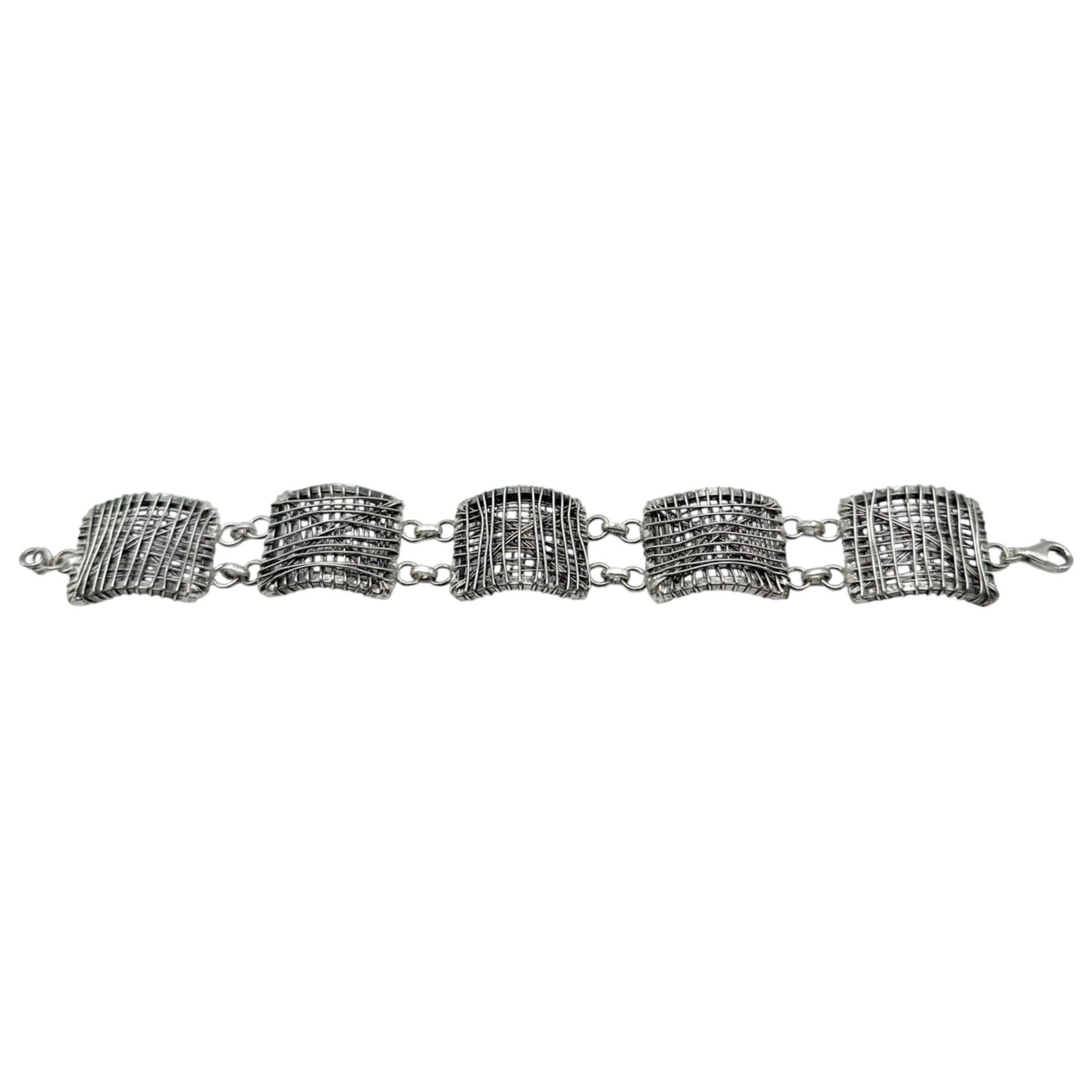 【交錯する銀線】 ユニーク 個性派 Silver 925 刻印 Design Bracelet シルバー ブレスレット ユニセックス モダンアート ハンドメイド 個人作家 オーストラリア直輸入 一点もの