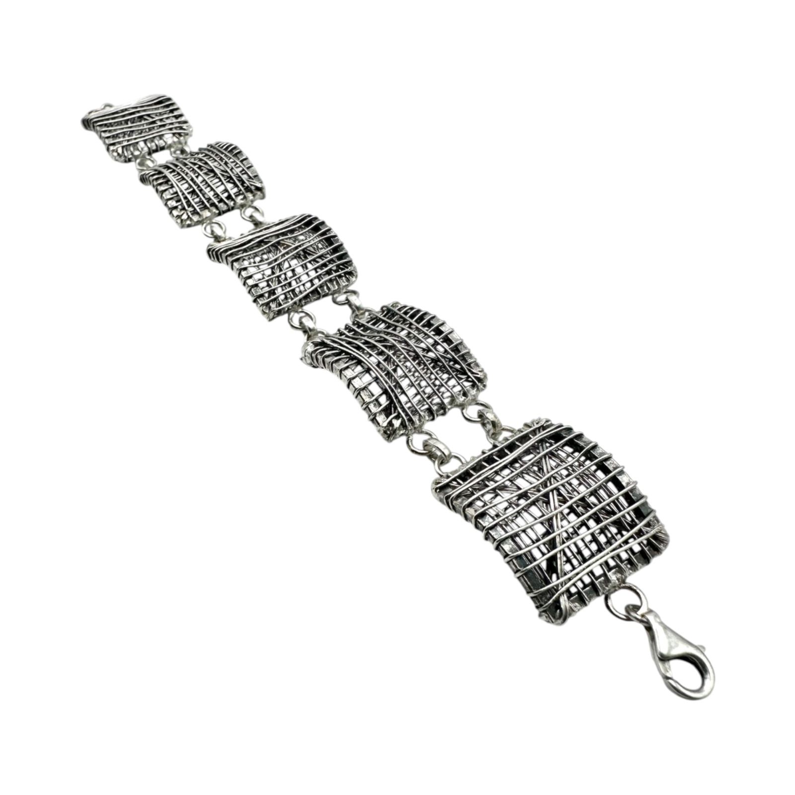 【交錯する銀線】 ユニーク 個性派 Silver 925 刻印 Design Bracelet シルバー ブレスレット ユニセックス モダンアート ハンドメイド 個人作家 オーストラリア直輸入 一点もの
