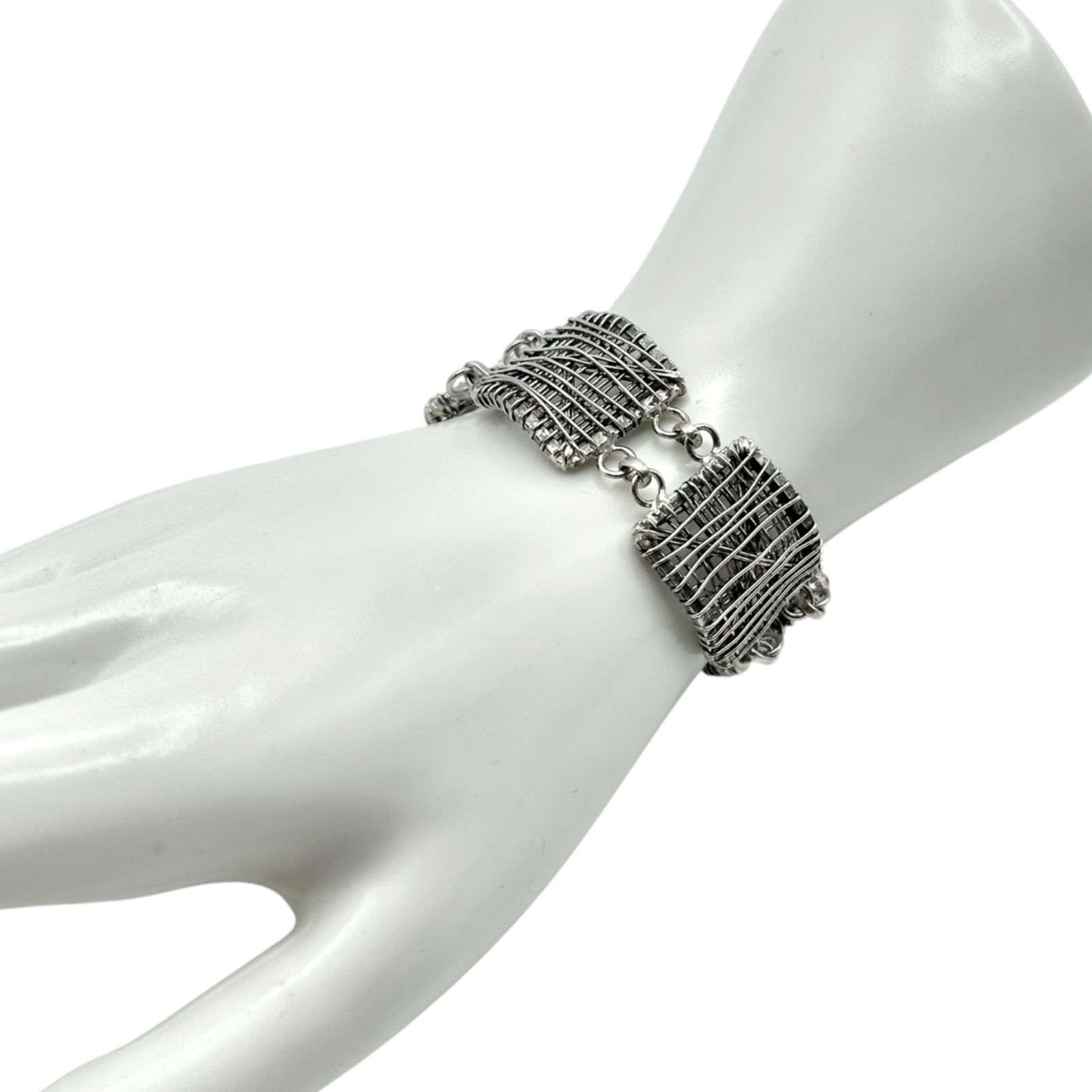 【交錯する銀線】 ユニーク 個性派 Silver 925 刻印 Design Bracelet シルバー ブレスレット ユニセックス モダンアート ハンドメイド 個人作家 オーストラリア直輸入 一点もの