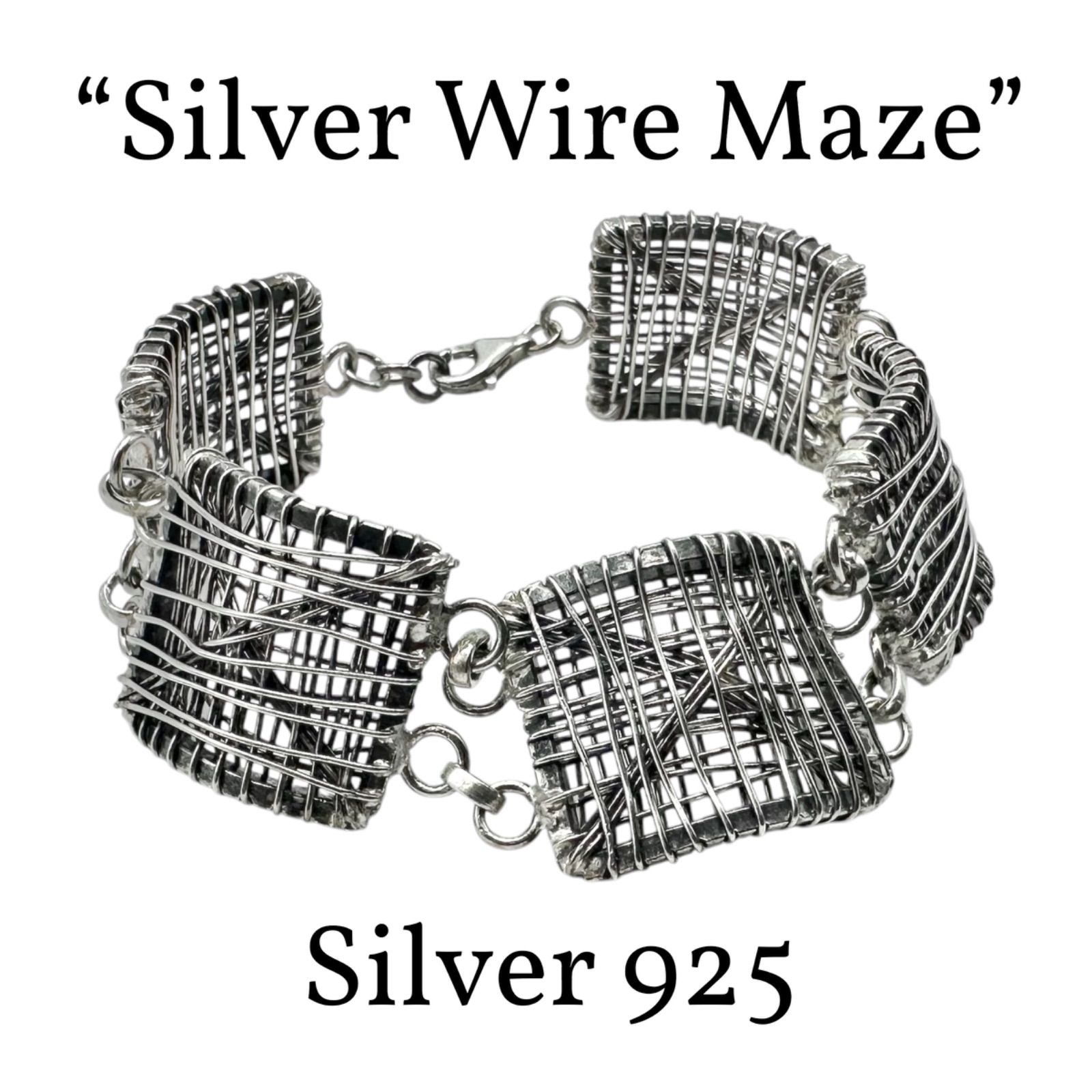 【交錯する銀線】 ユニーク 個性派 Silver 925 刻印 Design Bracelet シルバー ブレスレット ユニセックス モダンアート ハンドメイド 個人作家 オーストラリア直輸入 一点もの
