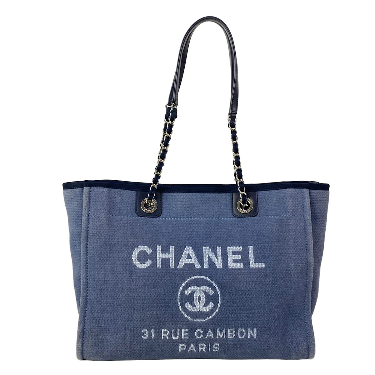CHANEL(シャネル) トートバッグ ドーヴィルラインMM A67001 ブルー×ダークネイビー チェーンショルダー/シルバー金具 レザー