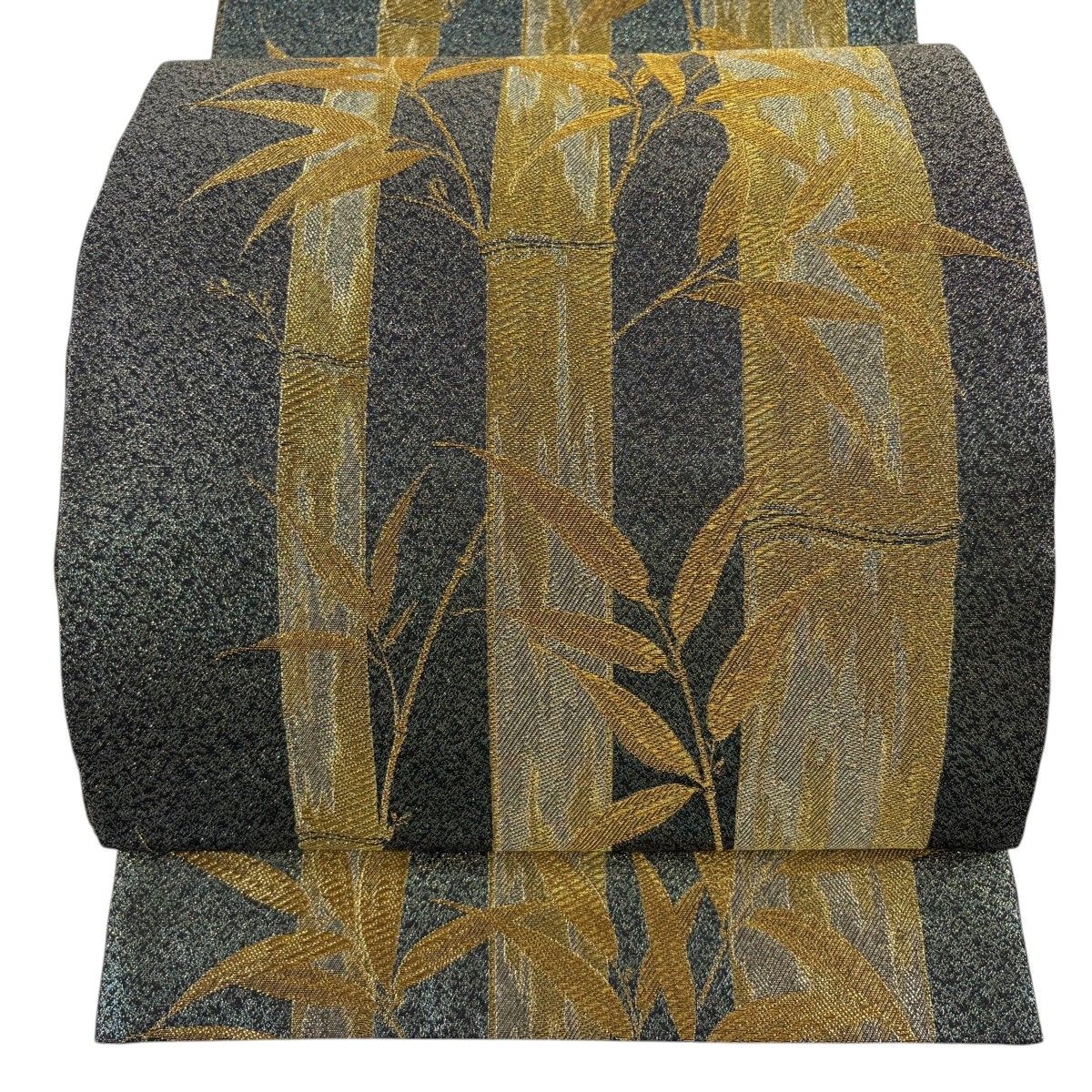 【美品】 袋帯 秀品 竹 金糸 箔 黒灰 全通 正絹 【中古】 6,952円
