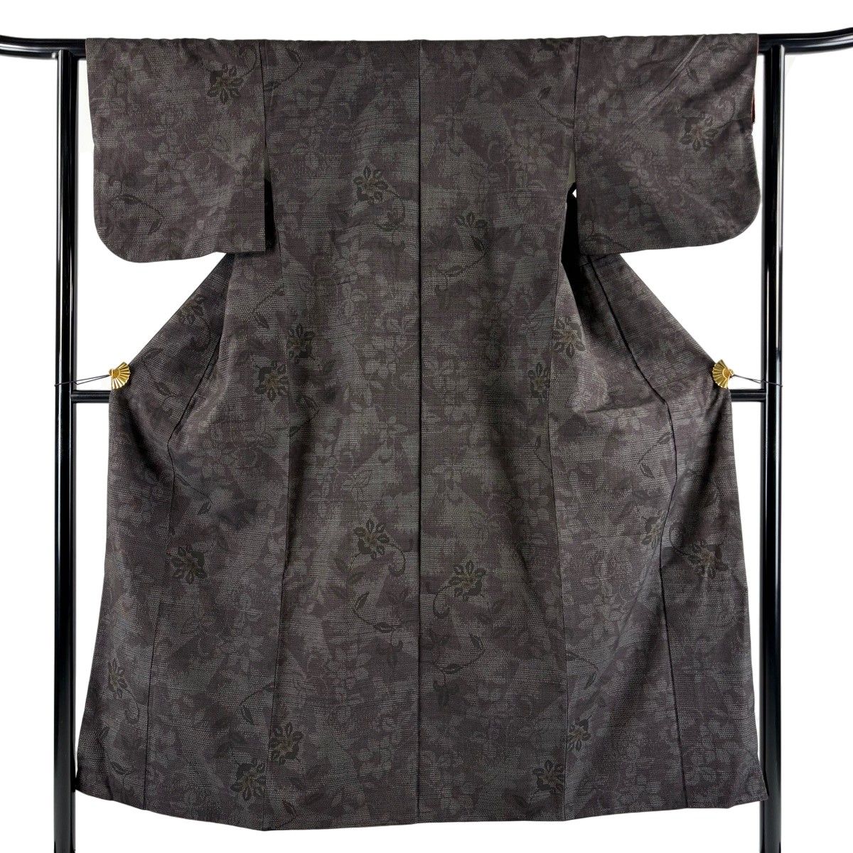 【美品】 紬 身丈150.5cm 裄丈60.5cm S 袷 証紙 花唐草 亀甲絣 灰紫 正絹 秀品 【中古】 6,864円
