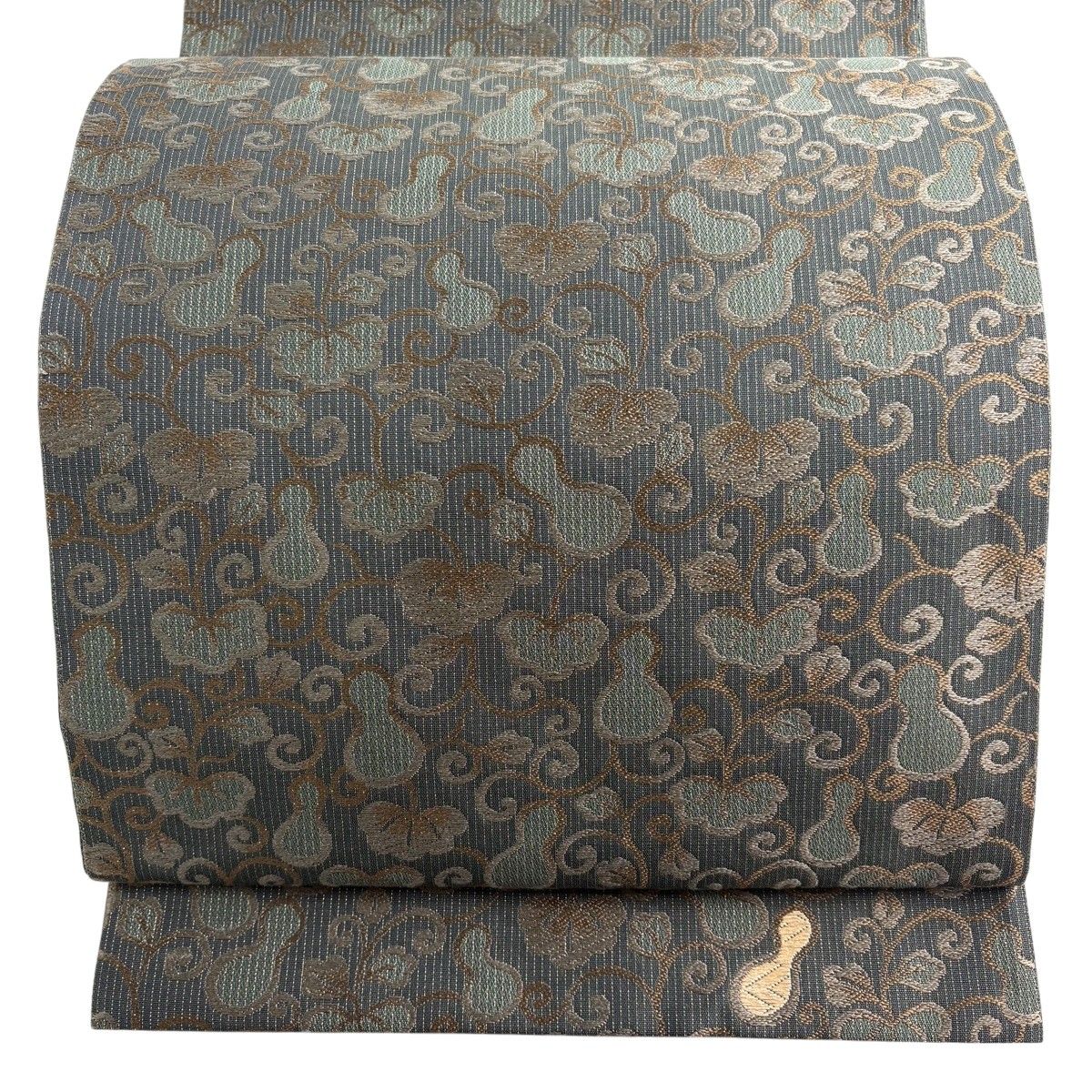 【美品】 袋帯 名品 瓢箪 唐草 金糸 唐織 深緑 六通 正絹 【中古】