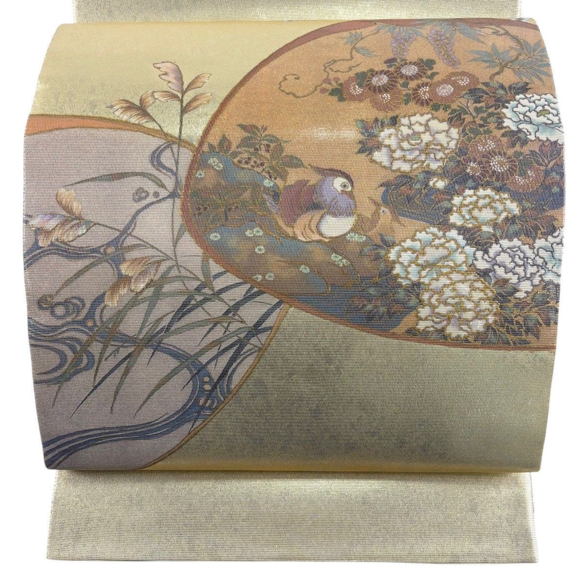 【美品】 袋帯 秀品 やまと 鴛鴦 草花 箔 金彩 金色 お太鼓柄 正絹 【中古】