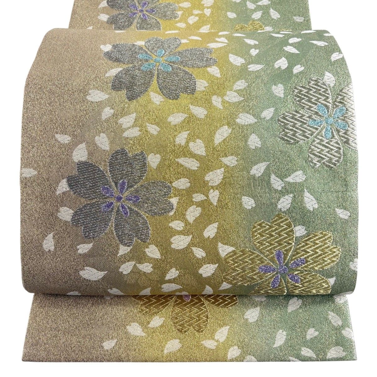 【美品】 袋帯 秀品 桜 花びら 金銀糸 唐織 金色 六通 正絹 【中古】