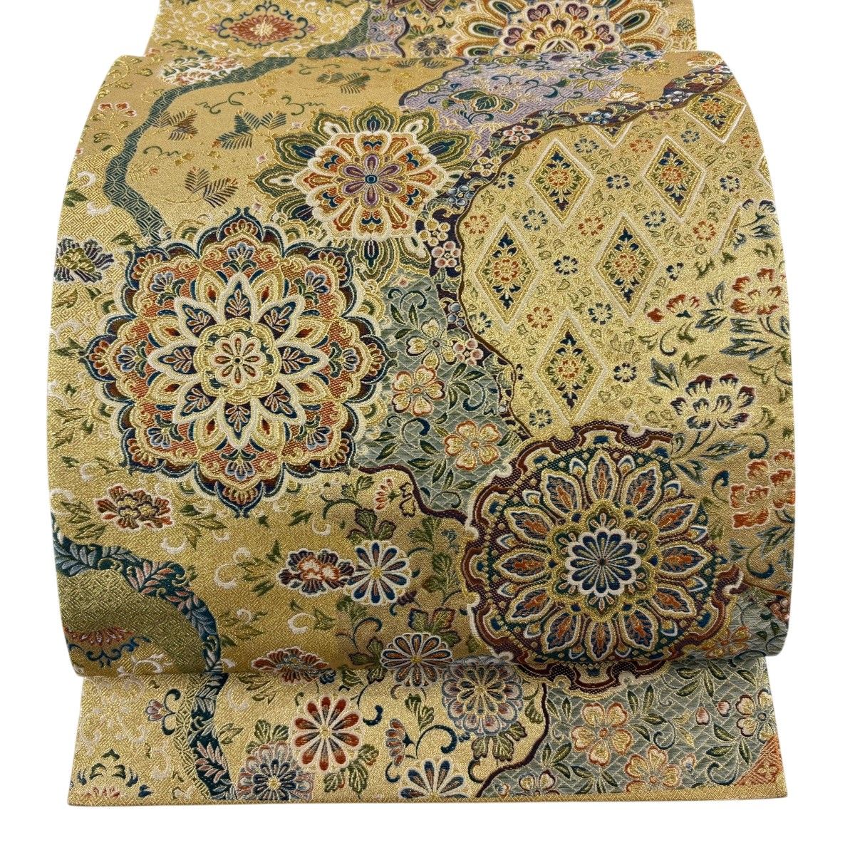 【美品】 袋帯 秀品 王朝道長華文 花唐草 金糸 箔 黄色 六通 正絹 【中古】 6,952円