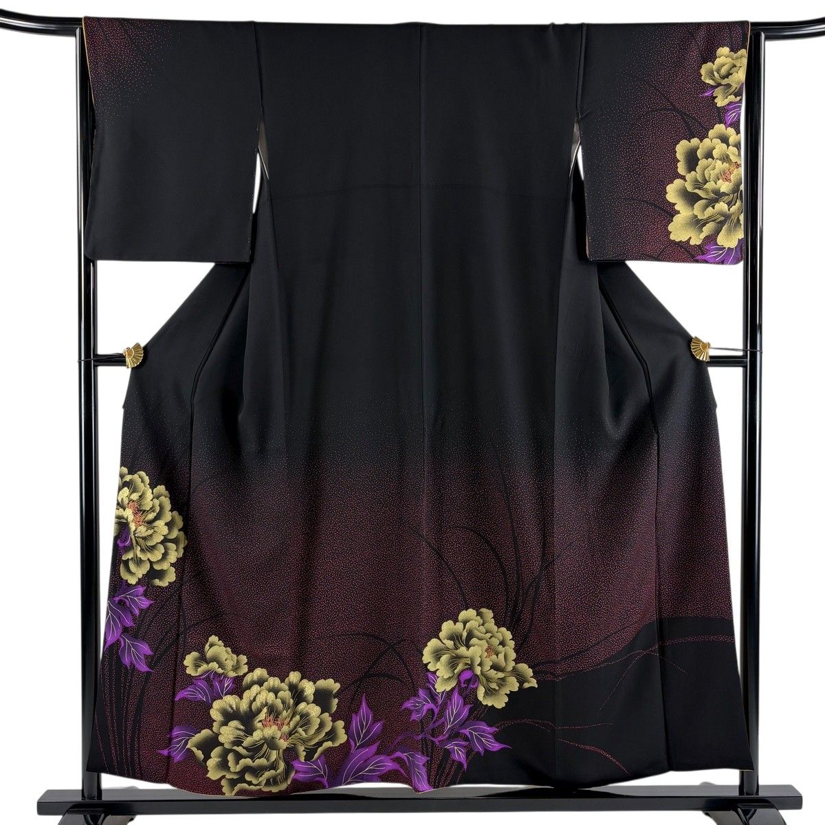 【美品】 付下げ 身丈156cm 裄丈64cm M 袷 牡丹 幾何学 金彩 黒 正絹 秀品 【中古】 6,952円