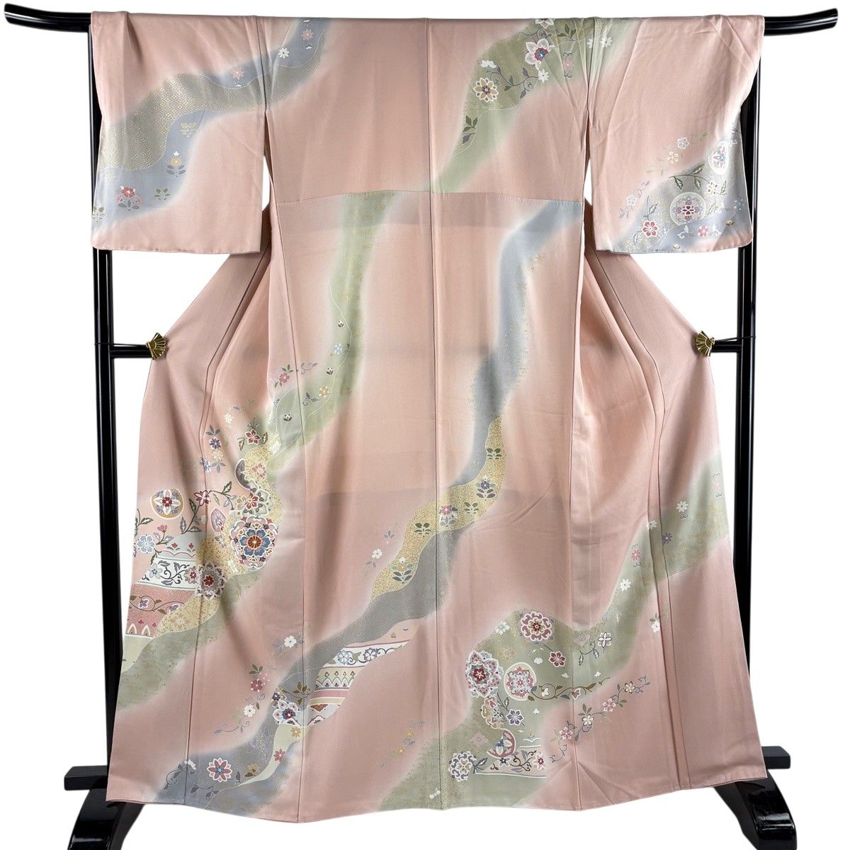 【美品】 訪問着 身丈165cm 裄丈68cm L 袷 華文 草花 金彩 染め分け ピンク 正絹 秀品 【中古】 8,850円