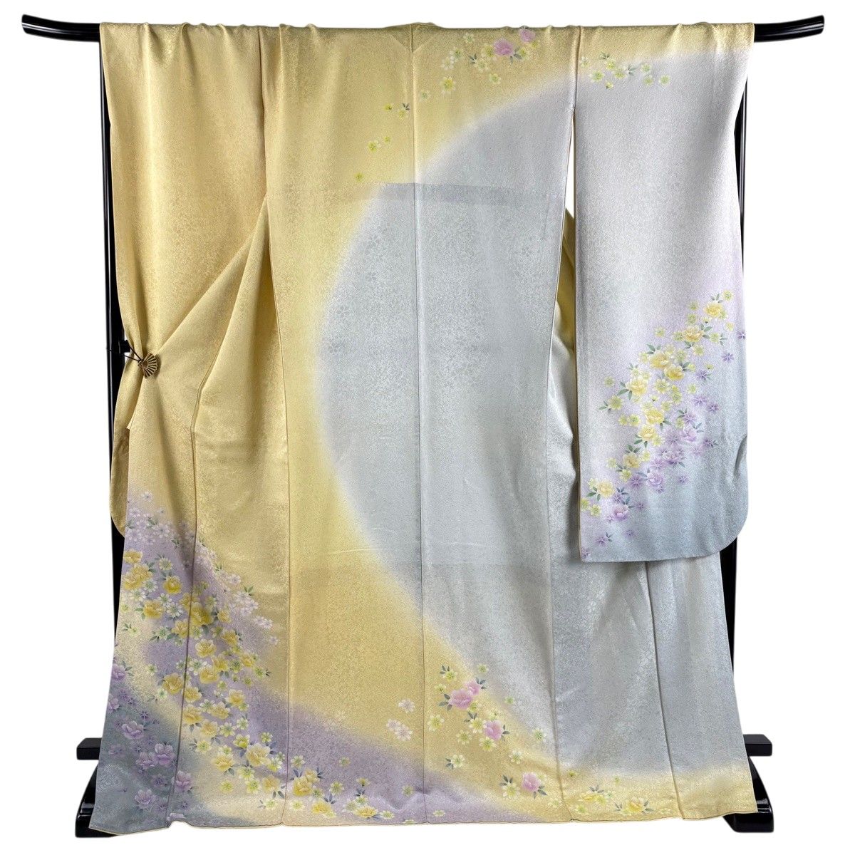 【美品】 振袖 身丈173.5cm 裄丈70cm L 袷 草花 霞 ぼかし 箔 黄色 正絹 秀品 【中古】 9,086円