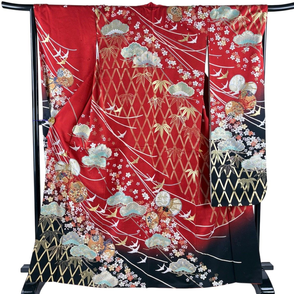 振袖 身丈166cm 裄丈66cm M 袷 鼓 松竹 金糸 金彩 赤 正絹 秀品 【中古】 6,864円