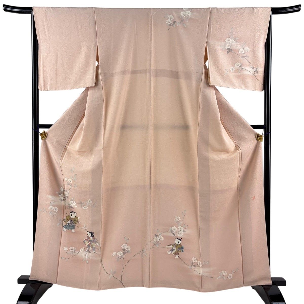 訪問着 身丈162.5cm 裄丈65cm M 袷 落款 童 桜 ぼかし 薄ピンク 正絹 秀品 【中古】