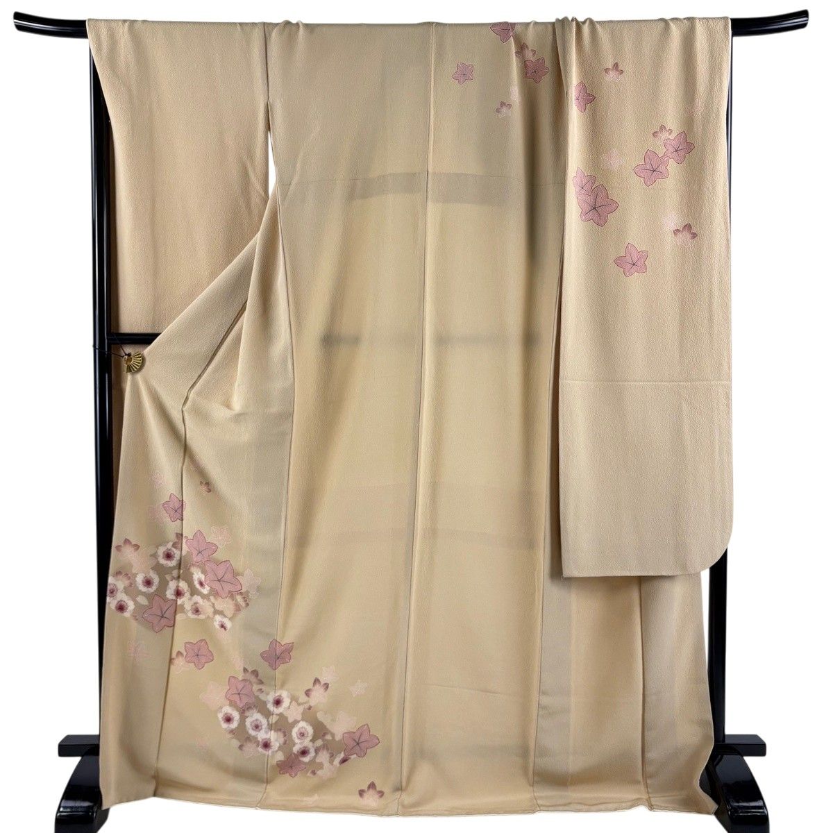 振袖 身丈172cm 裄丈73cm L 袷 桜 楓 ぼかし 薄茶色 正絹 秀品 【中古】