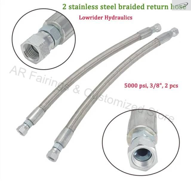 部品 2個 ステンレススチール編組リターンホースパイプ 3/8インチ #6 JIC 5000PSI ローライダー油圧サスペンションライン