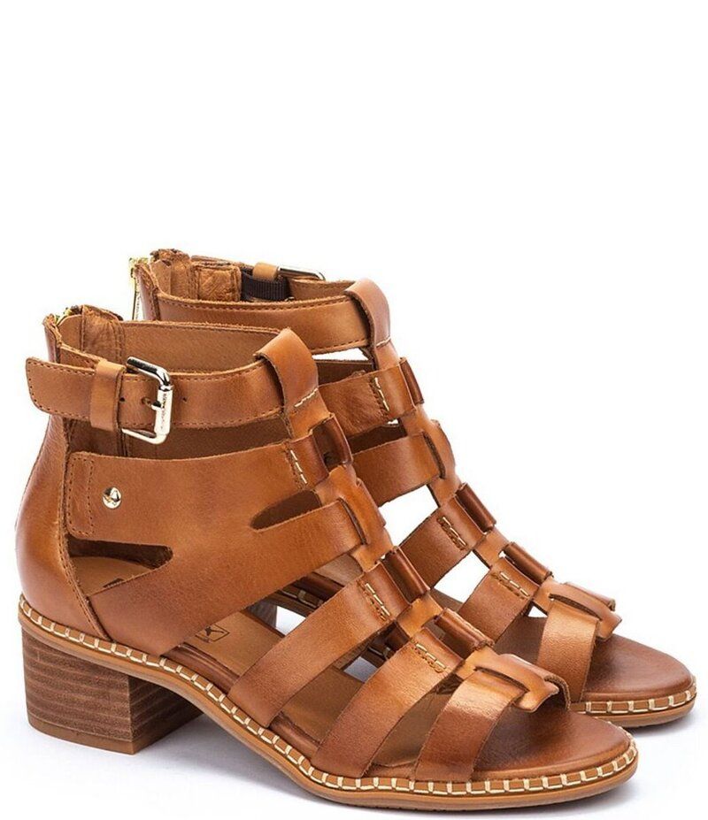 ピコリーノス レディース シューズ サンダル レザー ヒール Pikolinos Blanes Leather Block Heel Gladiator Sandals Brandy