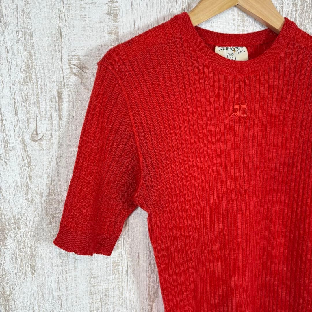 80s フランス製 Courreges ヴィンテージ クレージュ ロゴ刺繍 リブニット